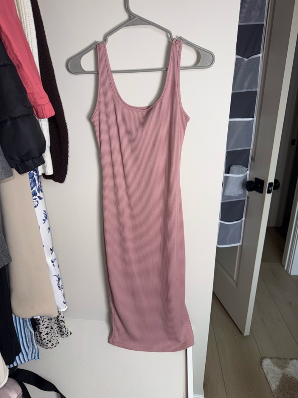 SHEIN Dusty Pink Ribbed Tank Midi Dress
